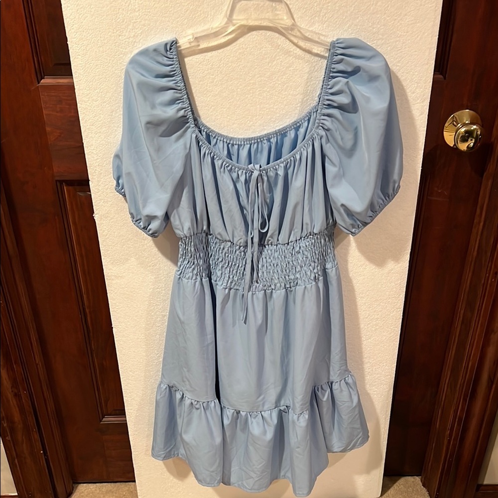 Light Blue Puff Sleeve Dress